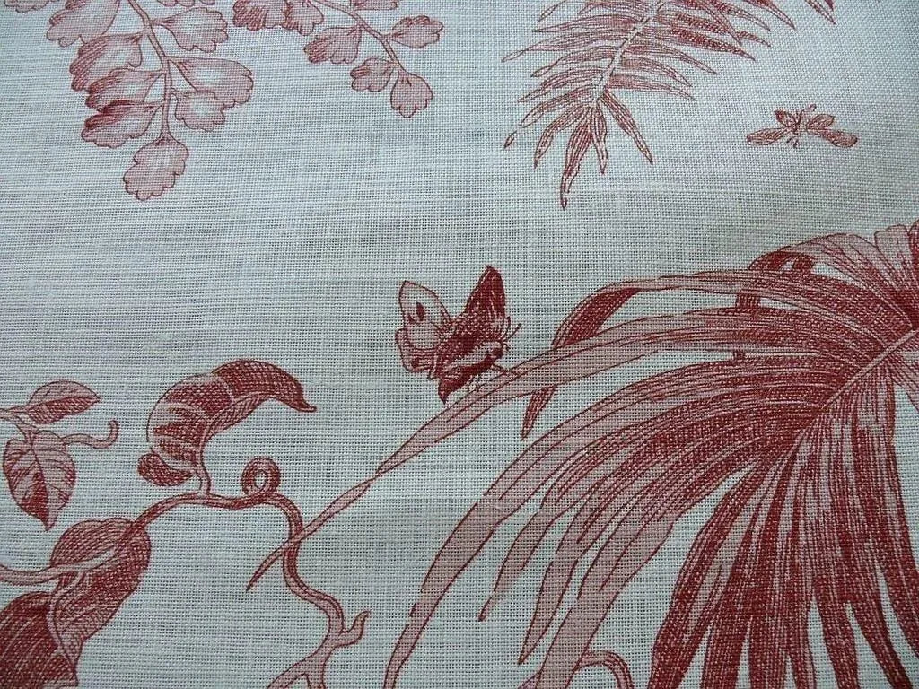 Bty Scalamandre Tropical Toile Printed Linen Coral Red On Ivory