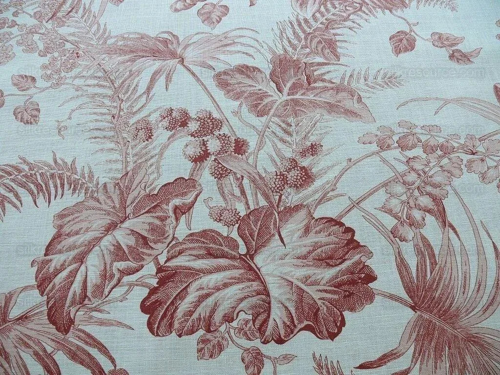 Bty Scalamandre Tropical Toile Printed Linen Coral Red On Ivory