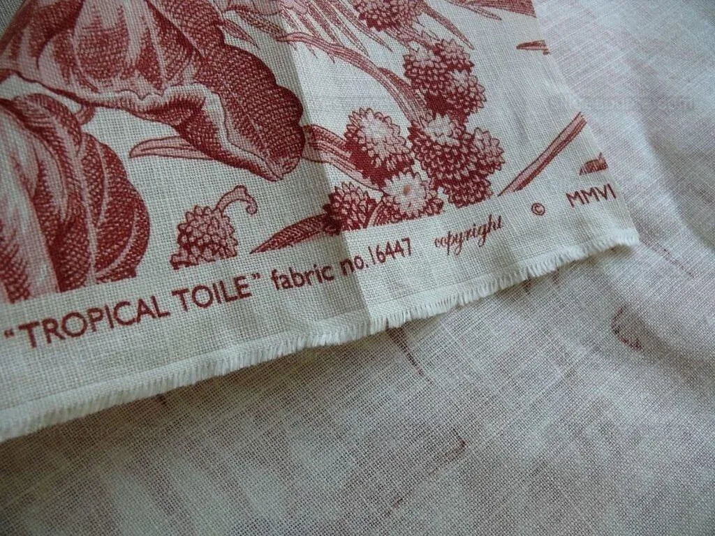 Bty Scalamandre Tropical Toile Printed Linen Coral Red On Ivory