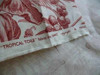 Bty Scalamandre Tropical Toile Printed Linen Coral Red On Ivory