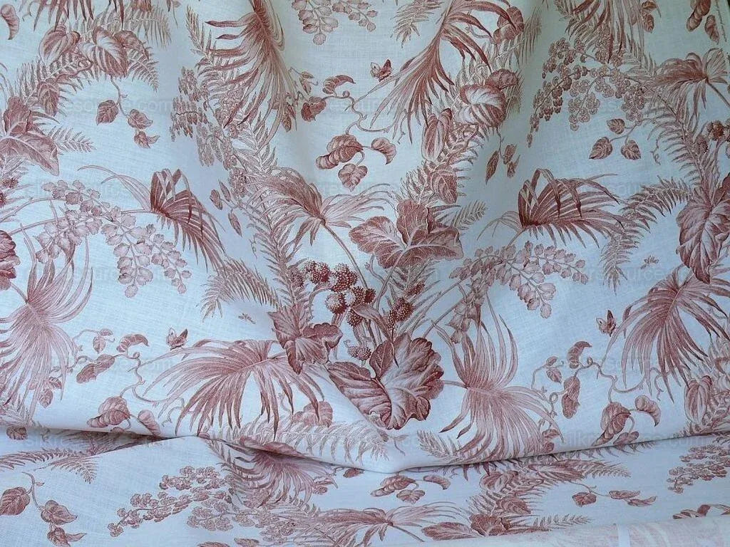 Bty Scalamandre Tropical Toile Printed Linen Coral Red On Ivory
