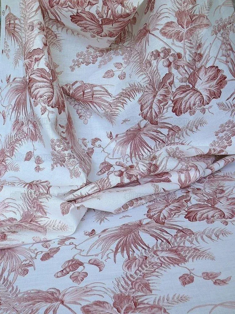Bty Scalamandre Tropical Toile Printed Linen Coral Red On Ivory