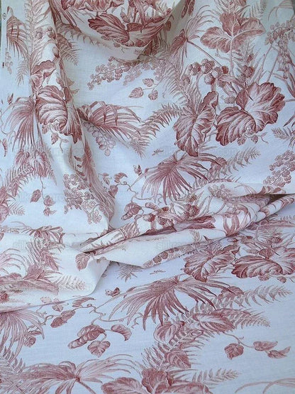 Bty Scalamandre Tropical Toile Printed Linen Coral Red On Ivory