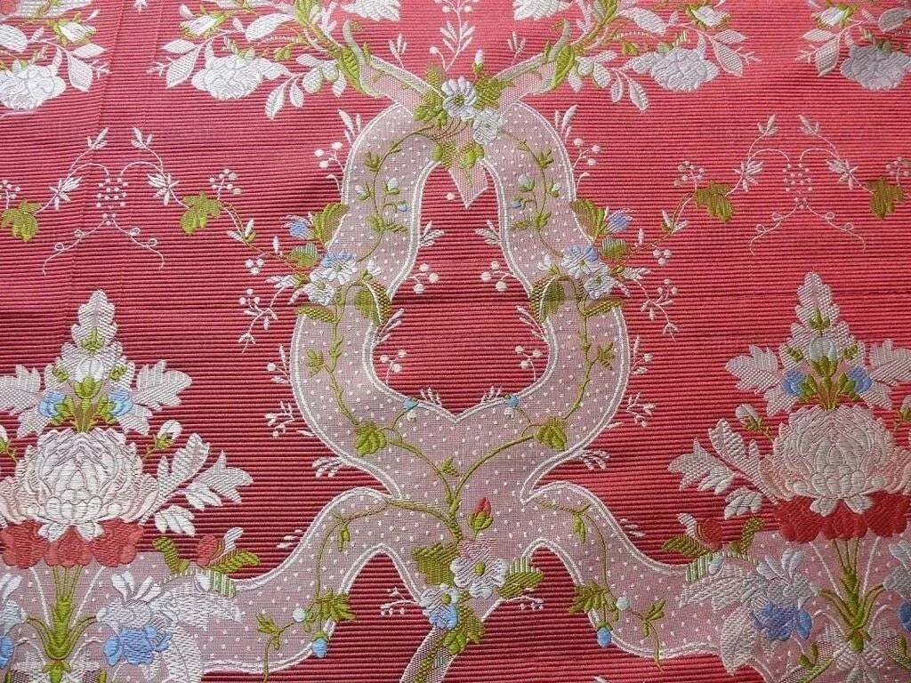 100%silk Lampas Basilica Crimson Red French Court Lace Marie Antoinette By Yard