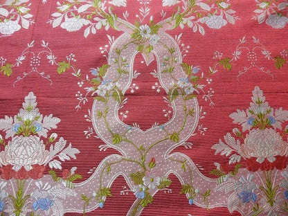 100%silk Lampas Basilica Crimson Red French Court Lace Marie Antoinette By Yard