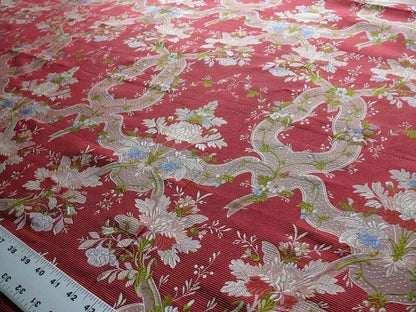 100%silk Lampas Basilica Crimson Red French Court Lace Marie Antoinette By Yard