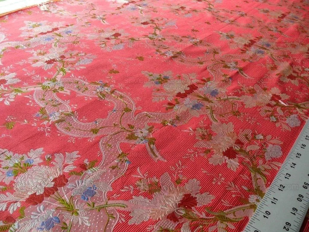 100%silk Lampas Basilica Crimson Red French Court Lace Marie Antoinette By Yard