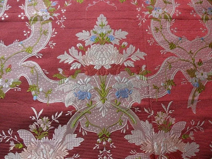 100%silk Lampas Basilica Crimson Red French Court Lace Marie Antoinette By Yard