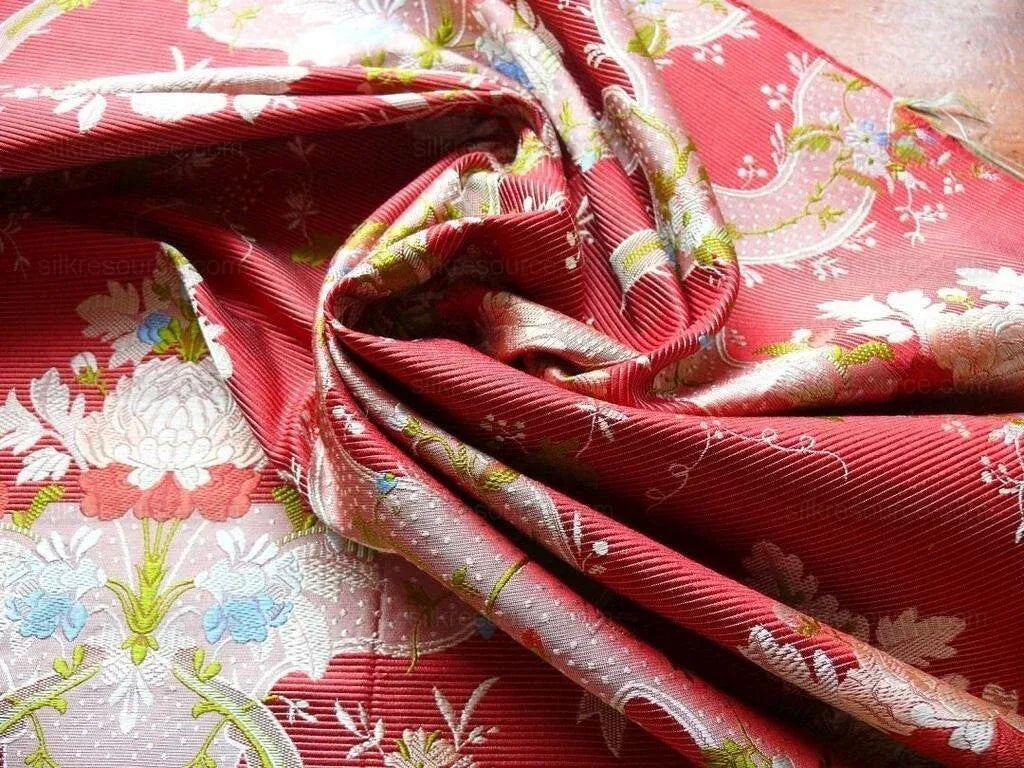 100%silk Lampas Basilica Crimson Red French Court Lace Marie Antoinette By Yard