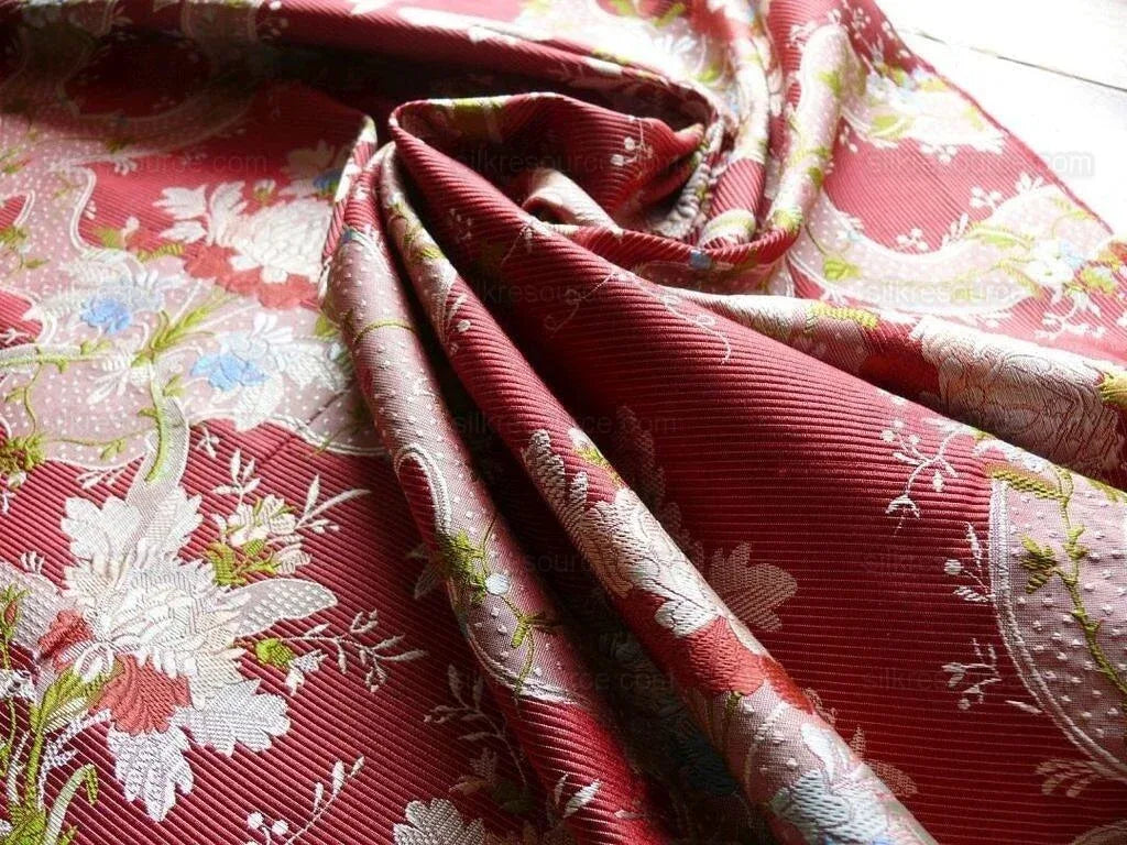 100%silk Lampas Basilica Crimson Red French Court Lace Marie Antoinette By Yard