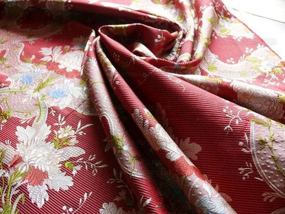 100%silk Lampas Basilica Crimson Red French Court Lace Marie Antoinette By Yard