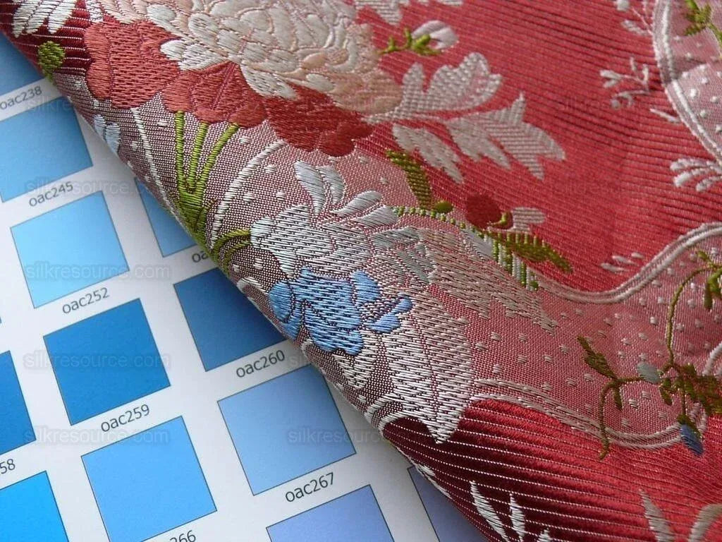 100%silk Lampas Basilica Crimson Red French Court Lace Marie Antoinette By Yard