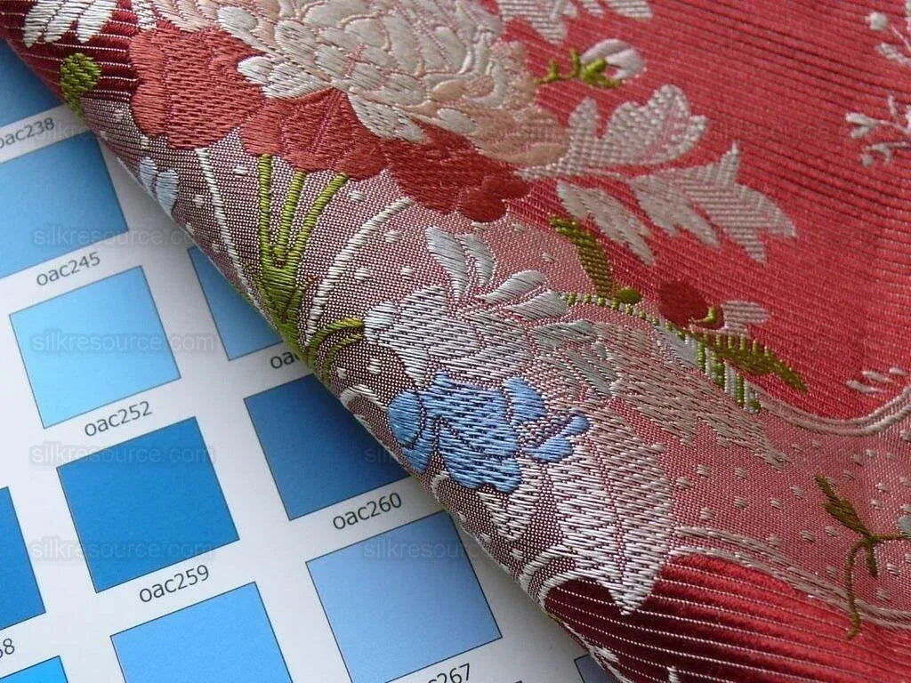 100%silk Lampas Basilica Crimson Red French Court Lace Marie Antoinette By Yard