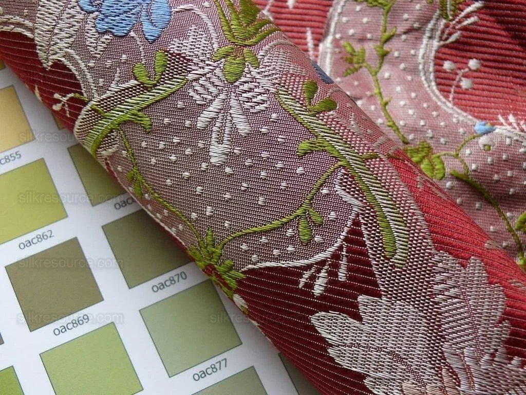 100%silk Lampas Basilica Crimson Red French Court Lace Marie Antoinette By Yard