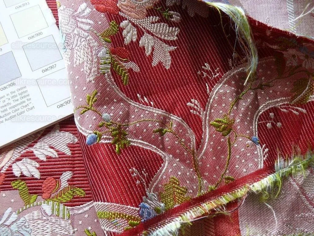 100%silk Lampas Basilica Crimson Red French Court Lace Marie Antoinette By Yard