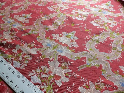 100%silk Lampas Basilica Crimson Red French Court Lace Marie Antoinette By Yard