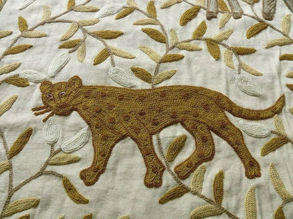 By yard Lee Jofa Hand Crewel Almora Lion Elephant Monkey Safari Gold Brown MSRP USD 316/Y