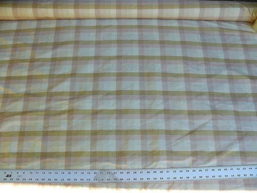 By Yd Fabricut 100% Silk Dupioni Check Light Pink Cream White Taupe SKU1288