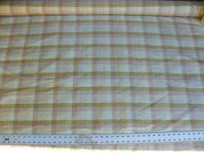 By Yd Fabricut 100% Silk Dupioni Check Light Pink Cream White Taupe SKU1288