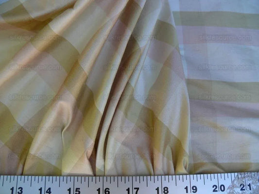 BY YD FABRICUT 100% SILK DUPIONI CHECK LITE PINK CREAM WHT 1288