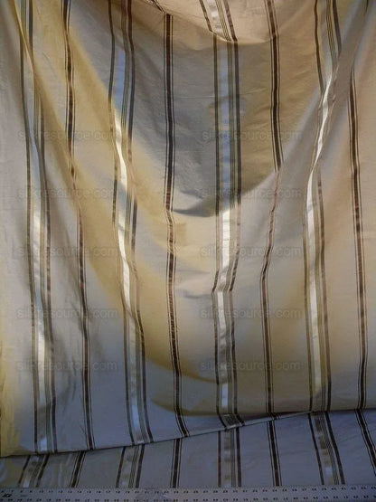 Designer Hiend 100%silk Satin Stripe Taupe Beige Silver MSRP USD 150+/Y