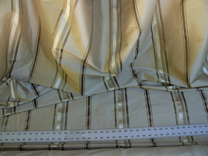 DESIGNER HiEND 100%SILK SATIN STRIPE TAUPE BEIGE SILVER MSRP$100