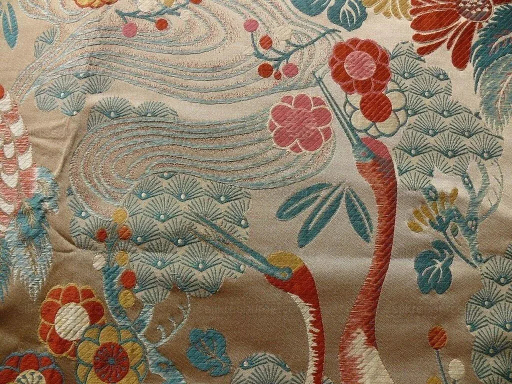 By Yard Kravet Kimono Inspired Oriental Crane Bird Haute Red Lampas MSRP USD 318/y
