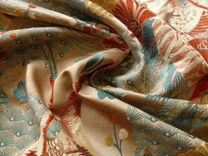 By Yard Kravet Kimono Inspired Oriental Crane Bird Haute Red Lampas MSRP USD 318/y