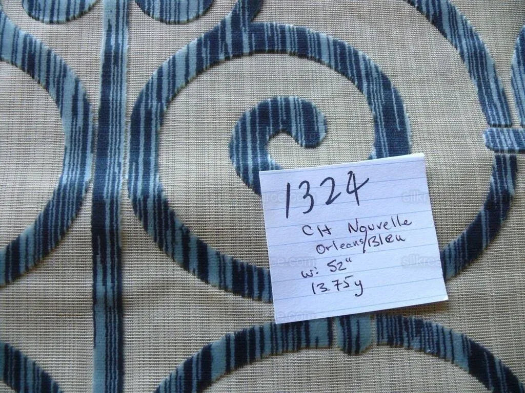 Clarence House Nouvelle Orleans Cut Velvet Scroll Sapphire Blue MSRP USD640/y