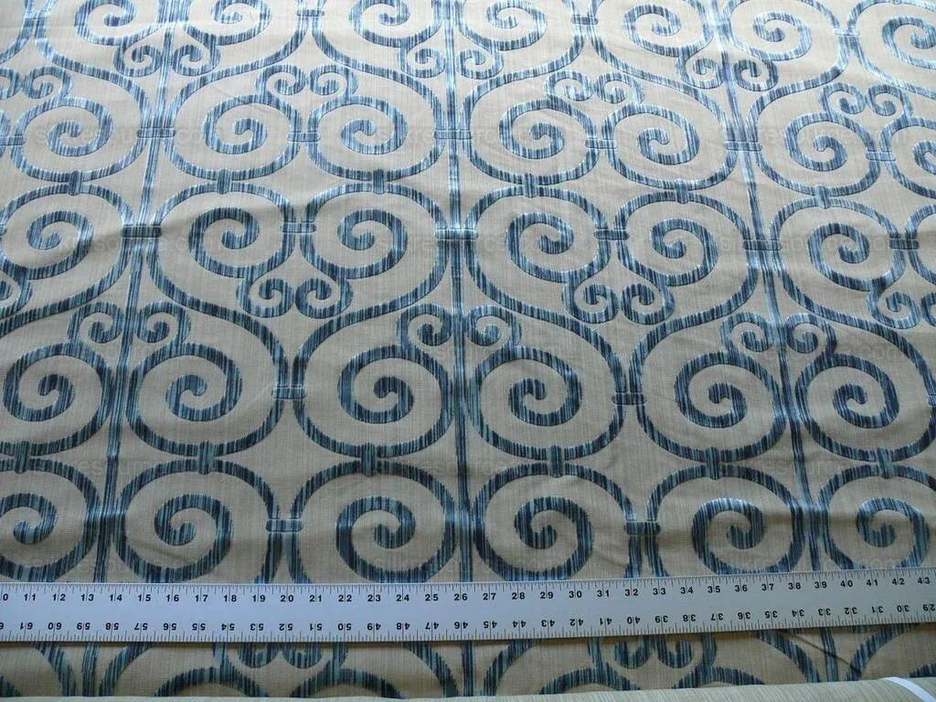 Clarence House Nouvelle Orleans Cut Velvet Scroll Sapphire Blue MSRP USD640/y