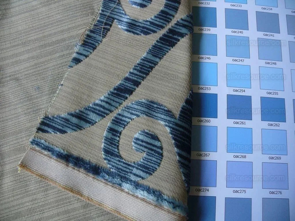 Clarence House Nouvelle Orleans Cut Velvet Scroll Sapphire Blue MSRP USD640/y