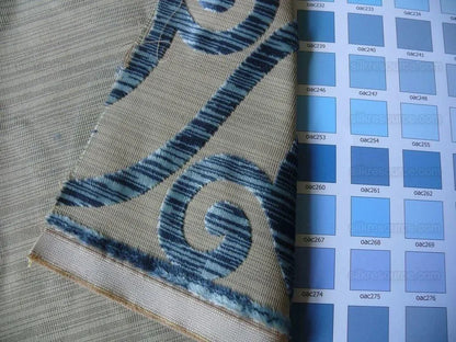 Clarence House Nouvelle Orleans Cut Velvet Scroll Sapphire Blue MSRP USD640/y