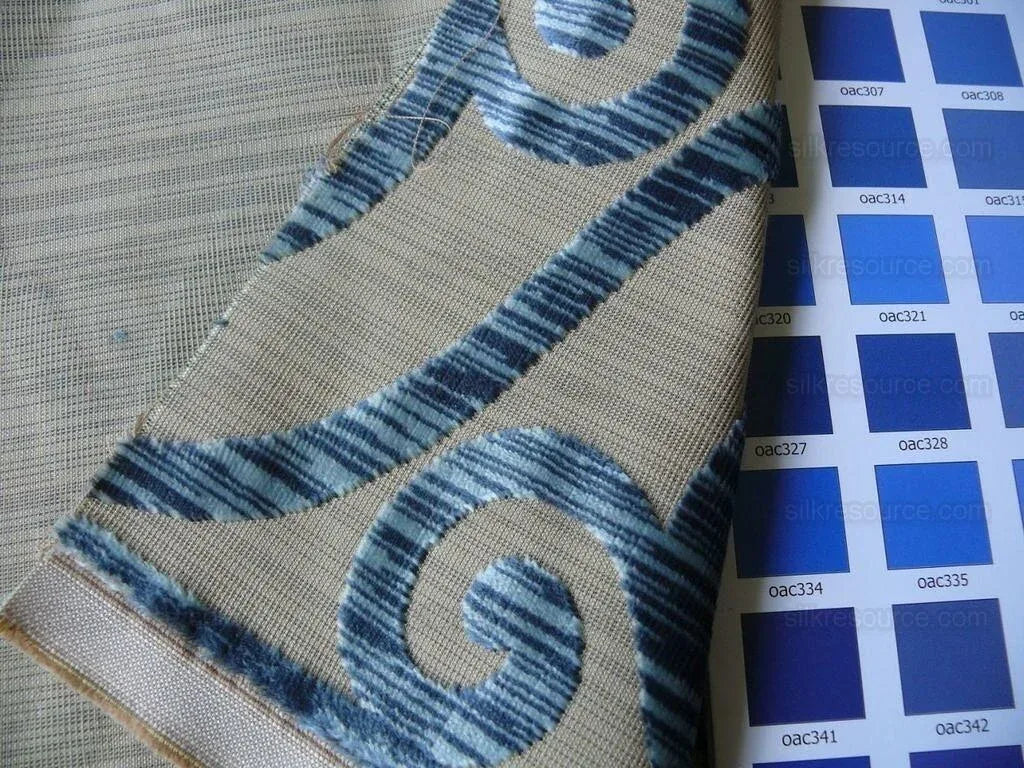 Clarence House Nouvelle Orleans Cut Velvet Scroll Sapphire Blue MSRP USD640/y