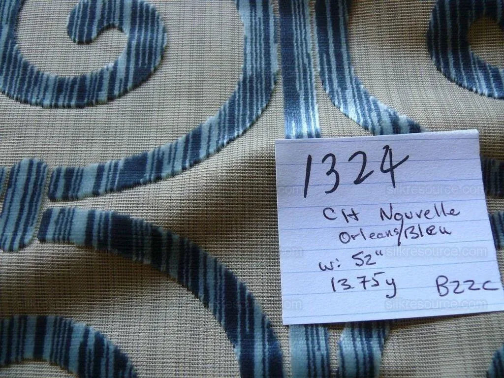 Clarence House Nouvelle Orleans Cut Velvet Scroll Sapphire Blue MSRP USD640/y