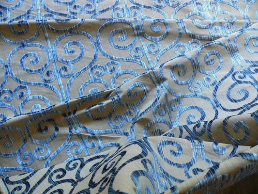 Clarence House Nouvelle Orleans Cut Velvet Scroll Sapphire Blue MSRP USD640/y