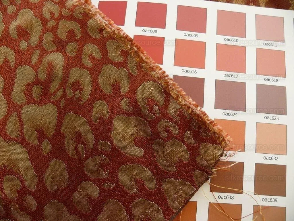 Stunning! 100% Silk Cheetah Tiger Jarquard Brown Gold Red Bty Msrp Usd200+/Y