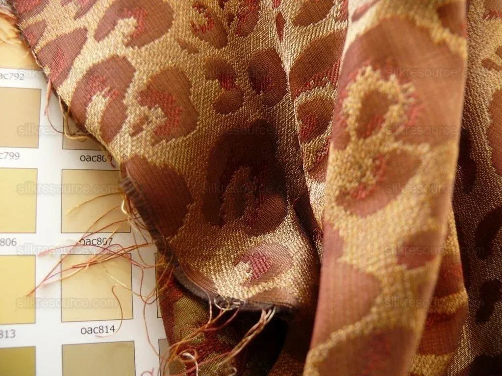Stunning! 100% Silk Cheetah Tiger Jarquard Brown Gold Red Bty Msrp Usd200+/Y