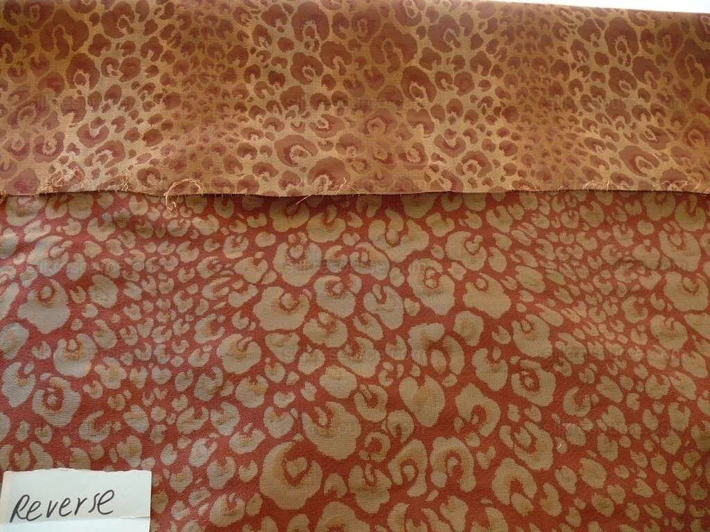 Stunning! 100% Silk Cheetah Tiger Jarquard Brown Gold Red Bty Msrp Usd200+/Y