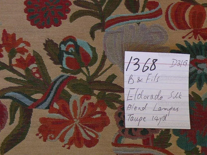 Brunschwig &amp; Fils Eldorado Silk Lampas Taupe Red Flower &amp; ribbons MSRP USD354