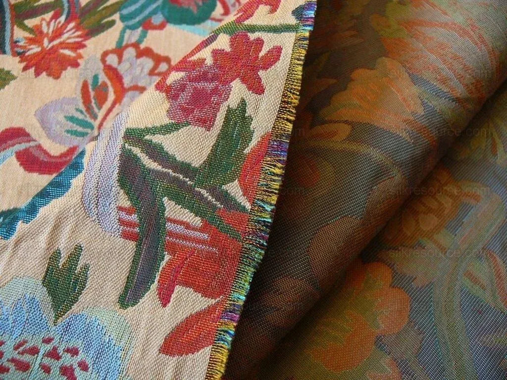 Brunschwig &amp; Fils Eldorado Silk Lampas Taupe Red Flower &amp; ribbons MSRP USD354