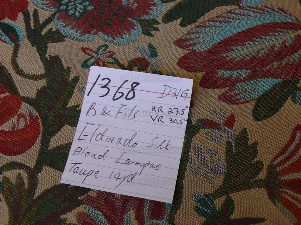 Brunschwig &amp; Fils Eldorado Silk Lampas Taupe Red Flower &amp; ribbons MSRP USD354