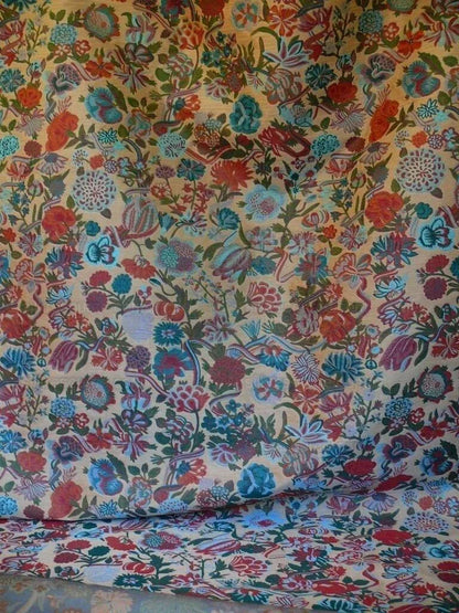 Brunschwig &amp; Fils Eldorado Silk Lampas Taupe Red Flower &amp; ribbons MSRP USD354