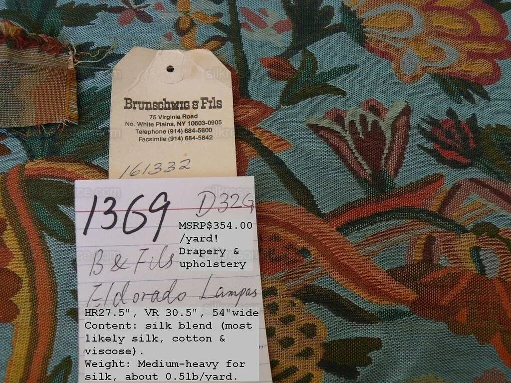 1.3 Brunschwig &amp; Fils Eldorado Silk Lampas Blue Red Flower &amp;ribbon MSRP USD 354/Y