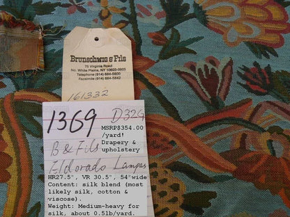 1.3 Brunschwig &amp; Fils Eldorado Silk Lampas Blue Red Flower &amp;ribbon MSRP USD 354/Y