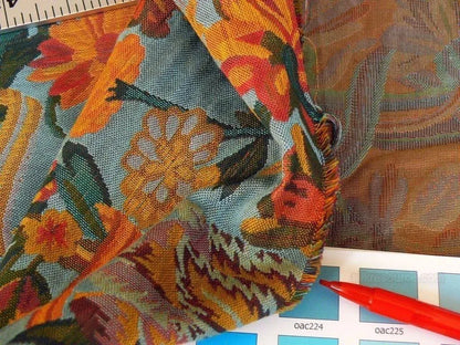 1.3 Brunschwig &amp; Fils Eldorado Silk Lampas Blue Red Flower &amp;ribbon MSRP USD 354/Y