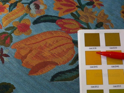 1.3 Brunschwig &amp; Fils Eldorado Silk Lampas Blue Red Flower &amp;ribbon MSRP USD 354/Y