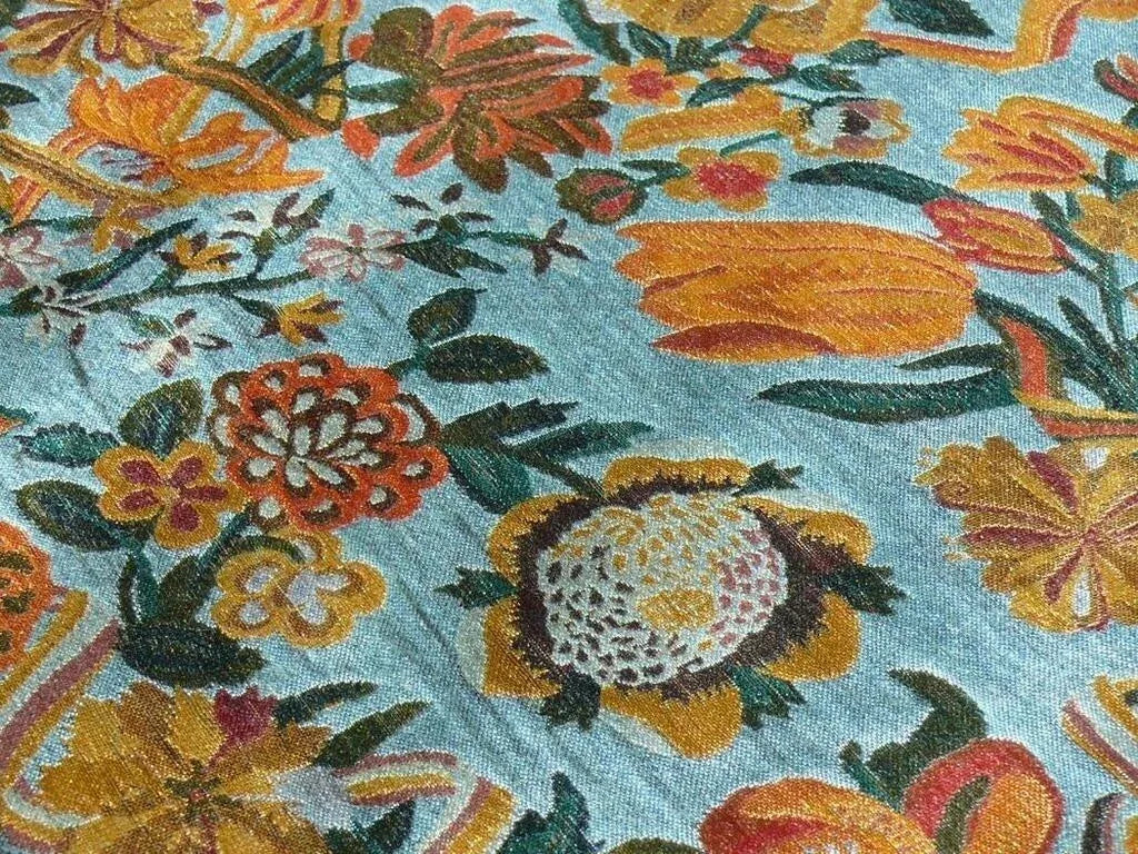 1.3 Brunschwig &amp; Fils Eldorado Silk Lampas Blue Red Flower &amp;ribbon MSRP USD 354/Y