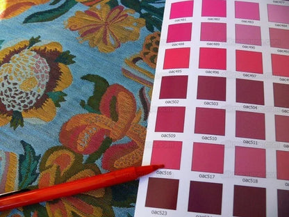 1.3 Brunschwig &amp; Fils Eldorado Silk Lampas Blue Red Flower &amp;ribbon MSRP USD 354/Y