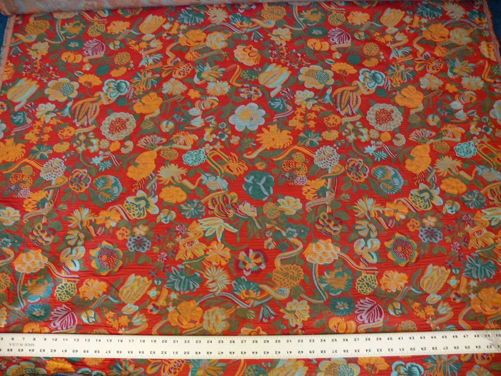 BRUNSCHWIG & FILS ELDORADO SILK LAMPAS CRIMSON RED FLOWER &RIBBO