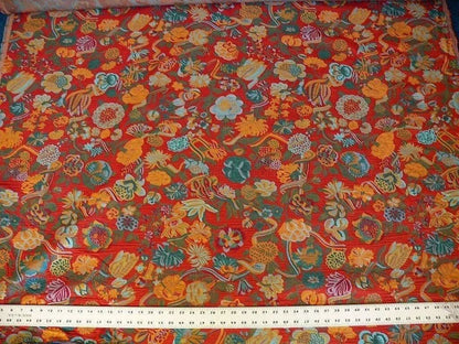 Brunschwig & Fils Eldorado Silk Lampas Crimson Red Flower &ribbo